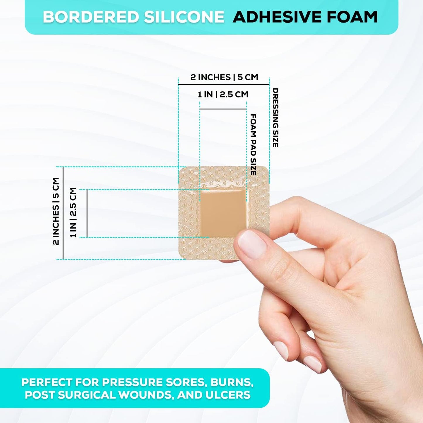 MedVanceTM Silicone - Bordered Silicone Adhesive Foam Dressing Size 2"x2" (1"x1" Pad), Box of 10 dressings