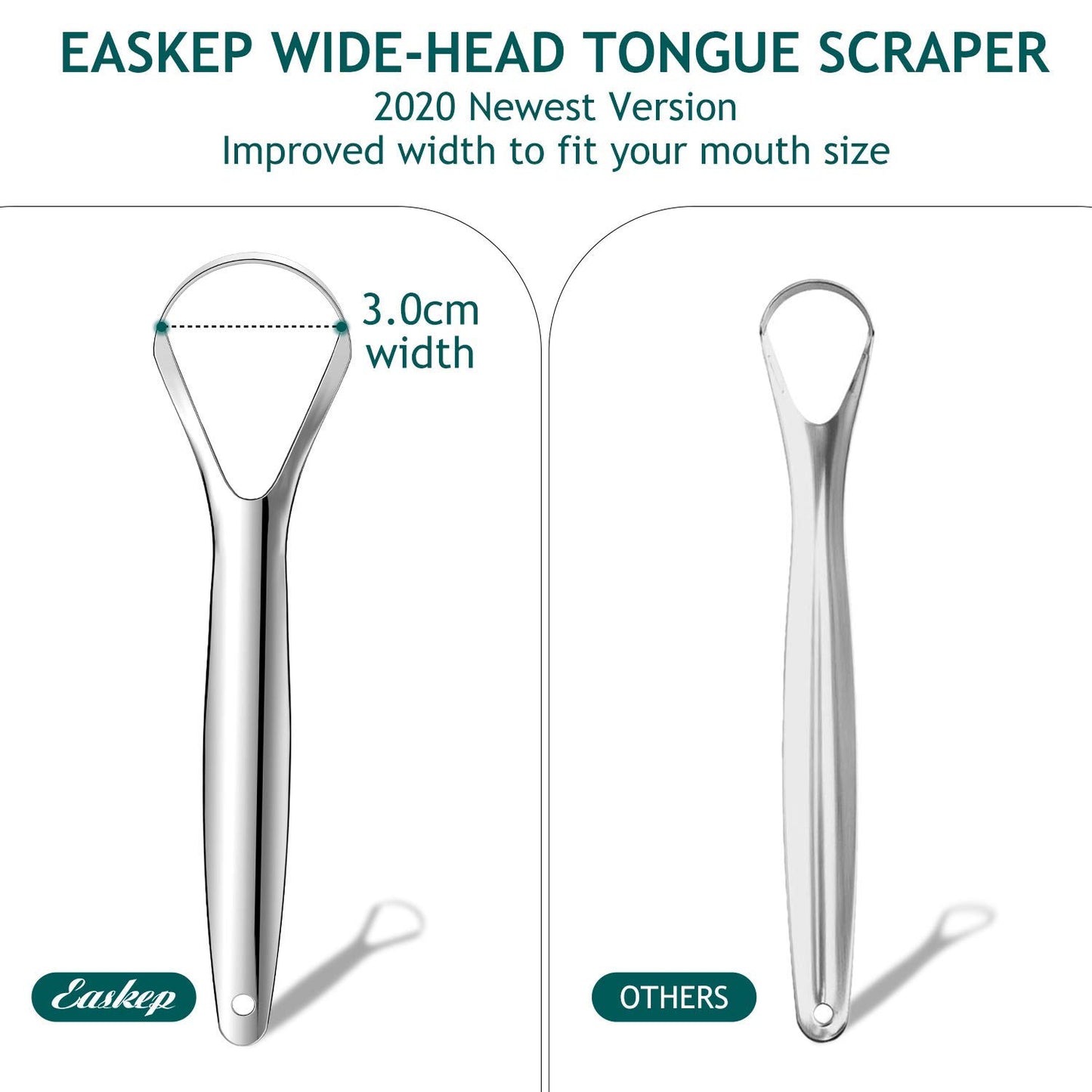 Tongue Scraper (2 Pack), Wide-head Tongue Cleaner with Nice Carrying Box, Easkep 100% Stainless Steel Tongue Scrapers Cleaners, for Men, Women, Adults, KidsďźSilver