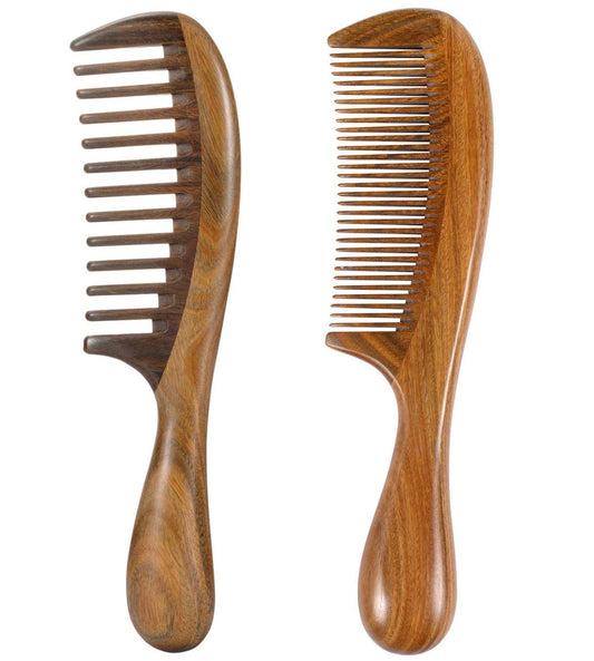 Louise Maelys 2pcs Wooden Hair Comb Wide Tooth Fine Tooth Detangling Sandalwood Combs