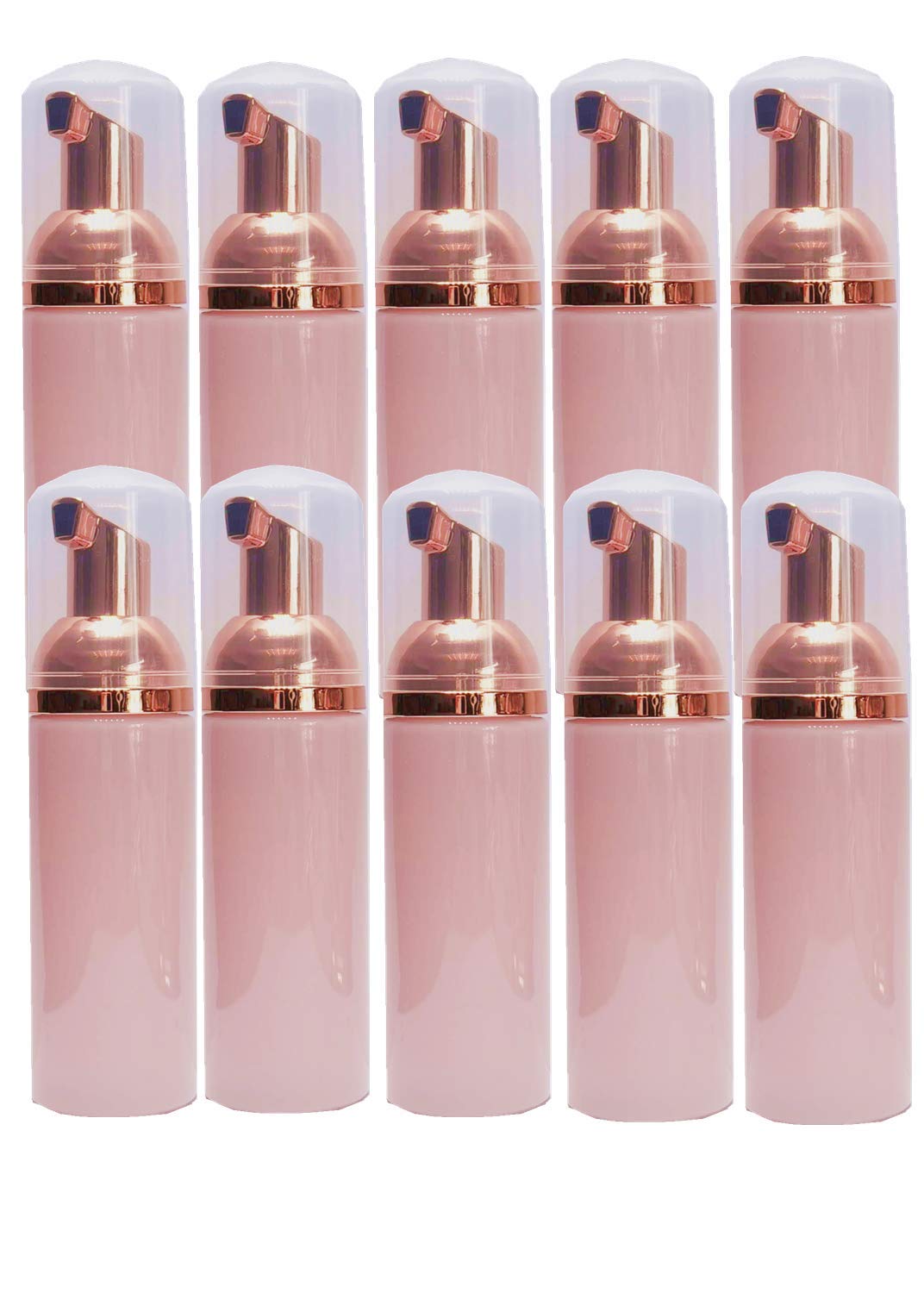 10 Pcs Rose Gold + Pink Foaming Pump Bottles Plastic Mini Foam Sispensing Refill Bottle Soap Dispenser for Cleaning, Travel, Cosmetics Packaging 60ml