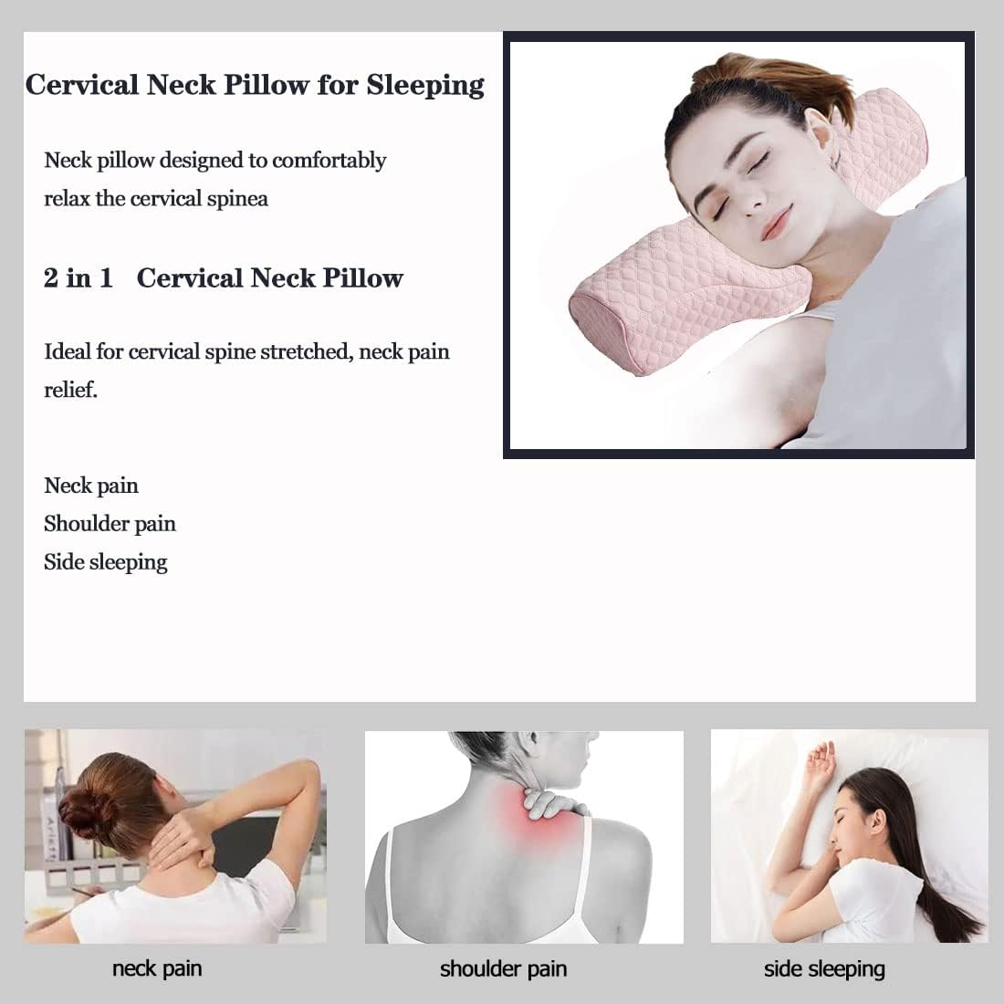 Cervical Neck Pillow for Pain Relief Sleeping, Neck roll Pillow Memory Foam for Stiff Neck Pain Relief ,Travel Bolster Pillow for Bed for Side Sleepers Back Sleeper. (White)