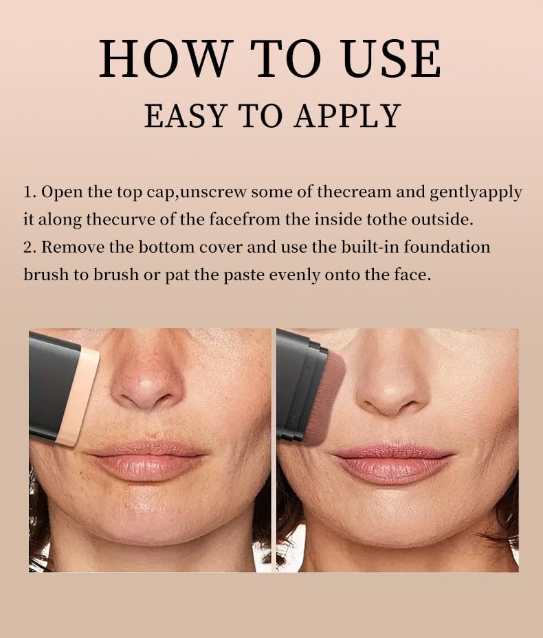 Foundation Stick, 2 in 1 Dual-Ended Long-Lasting Concealer Foundation Stick, Face Contouring foundation with Brush, Full Coverage Matte Finish for Face Makeup(02#NATURAL)