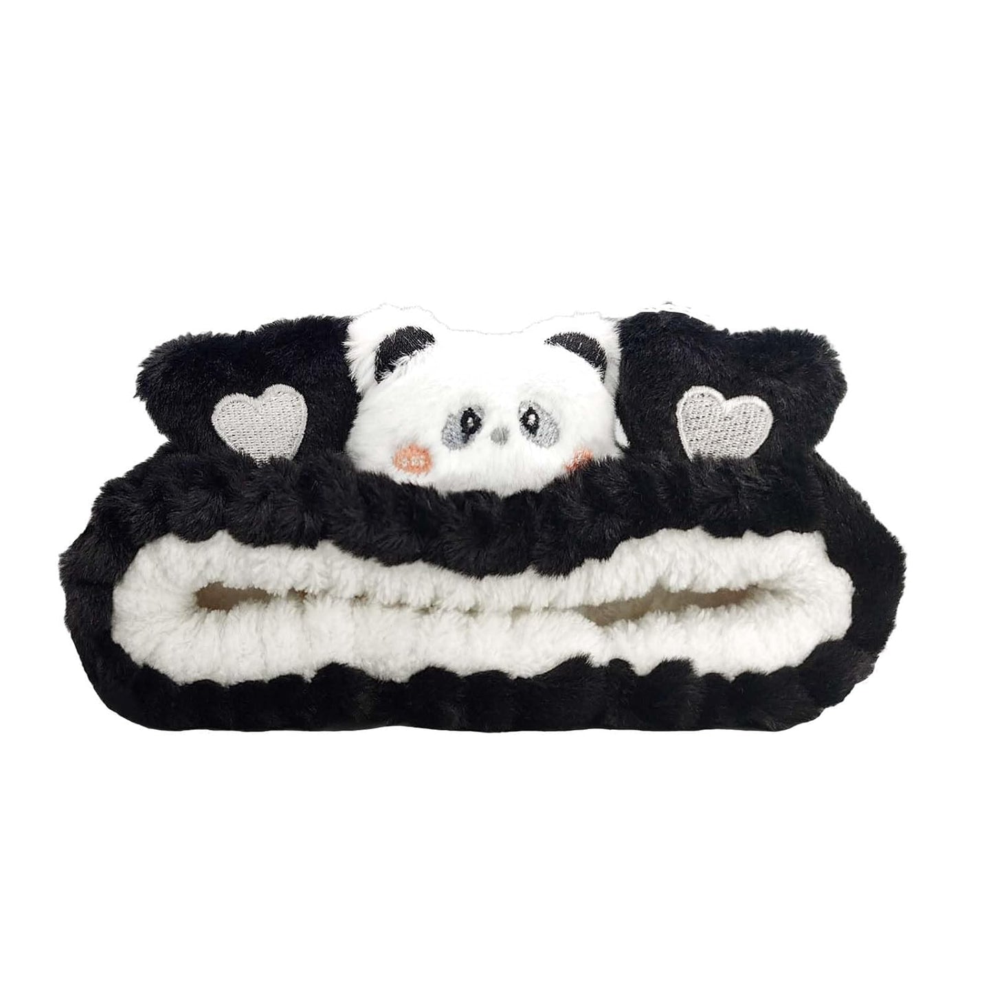 Kawaii Spa Headband,Cute Bear Headband for Women Skin Care, Makeup and Wash - Soft Microfiber Coral Fleece Towel Headband for Girls Hair(Black,Bear)