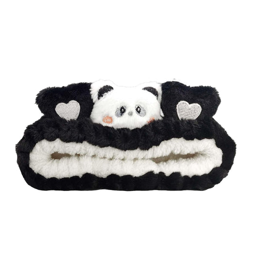 Kawaii Spa Headband,Cute Bear Headband for Women Skin Care, Makeup and Wash - Soft Microfiber Coral Fleece Towel Headband for Girls Hair(Black,Bear)