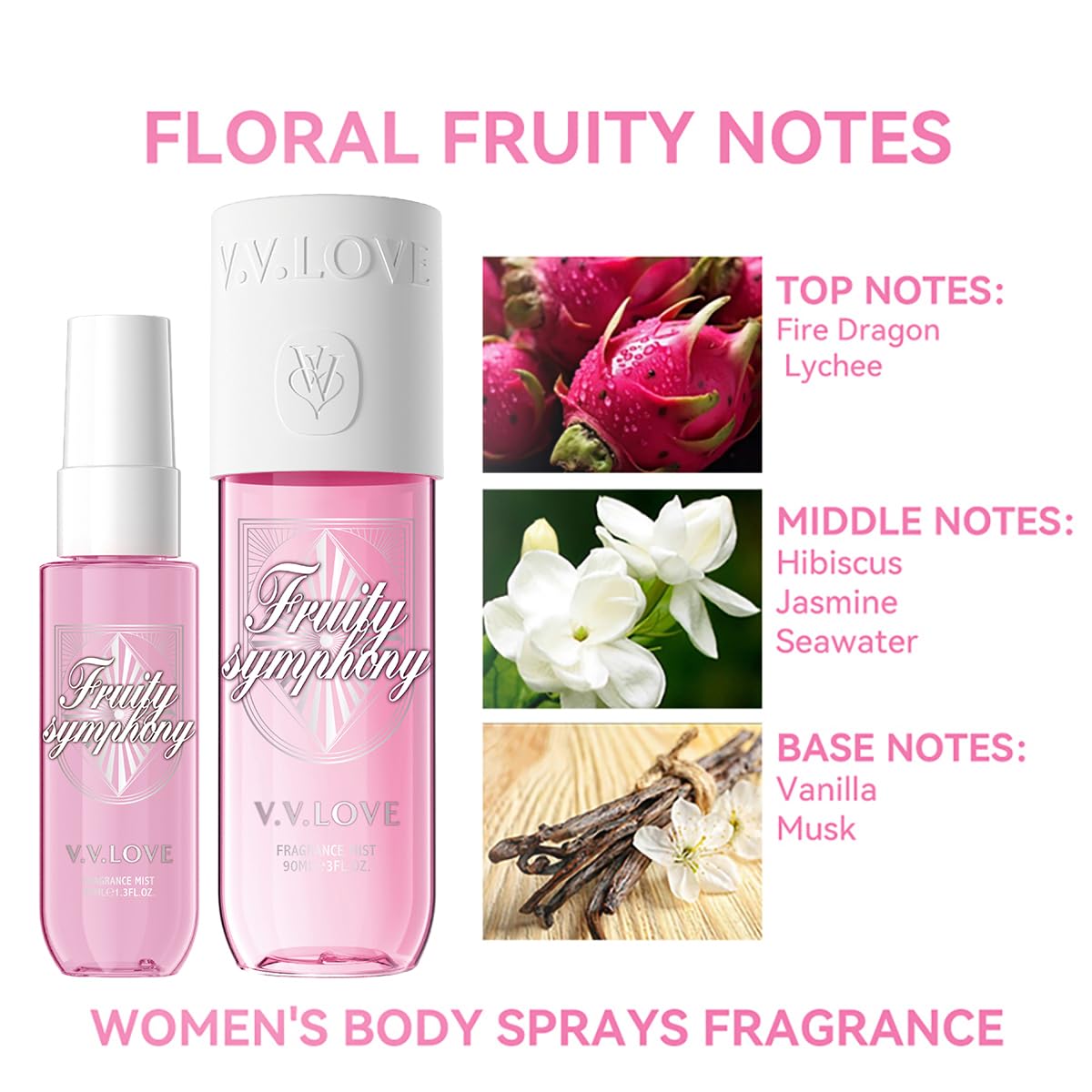 Hongsheng 2 PCS Women's Body Mist and Hair Fragrance Travel Set, 3 Fl Oz + 1.3 Fl Oz Spray, Sweet Scented Perfume Gift Set for Women (Fire Dragon)