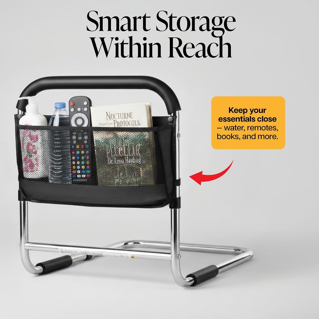 Medical king Bed Assist Rail Without Legs Bed Assist Rails for Seniors ASTM Approved Bed Assist bar with Storage Pocket Easy to get in or Out of Bed Safely with Floor Support