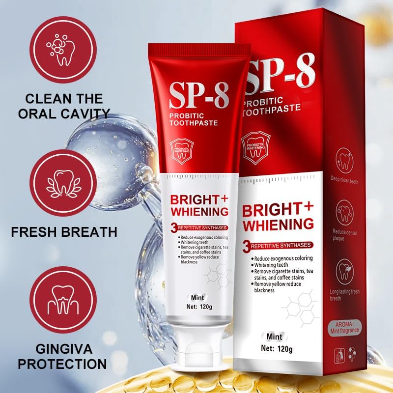 SP-8 Probiotics Whitening Toothpaste - Probiotics for Teeth Whitening and Gum Health - Enamel-Safe, Fluoride-Free, Double Mint Flavor,Fresh Breath-2pcs