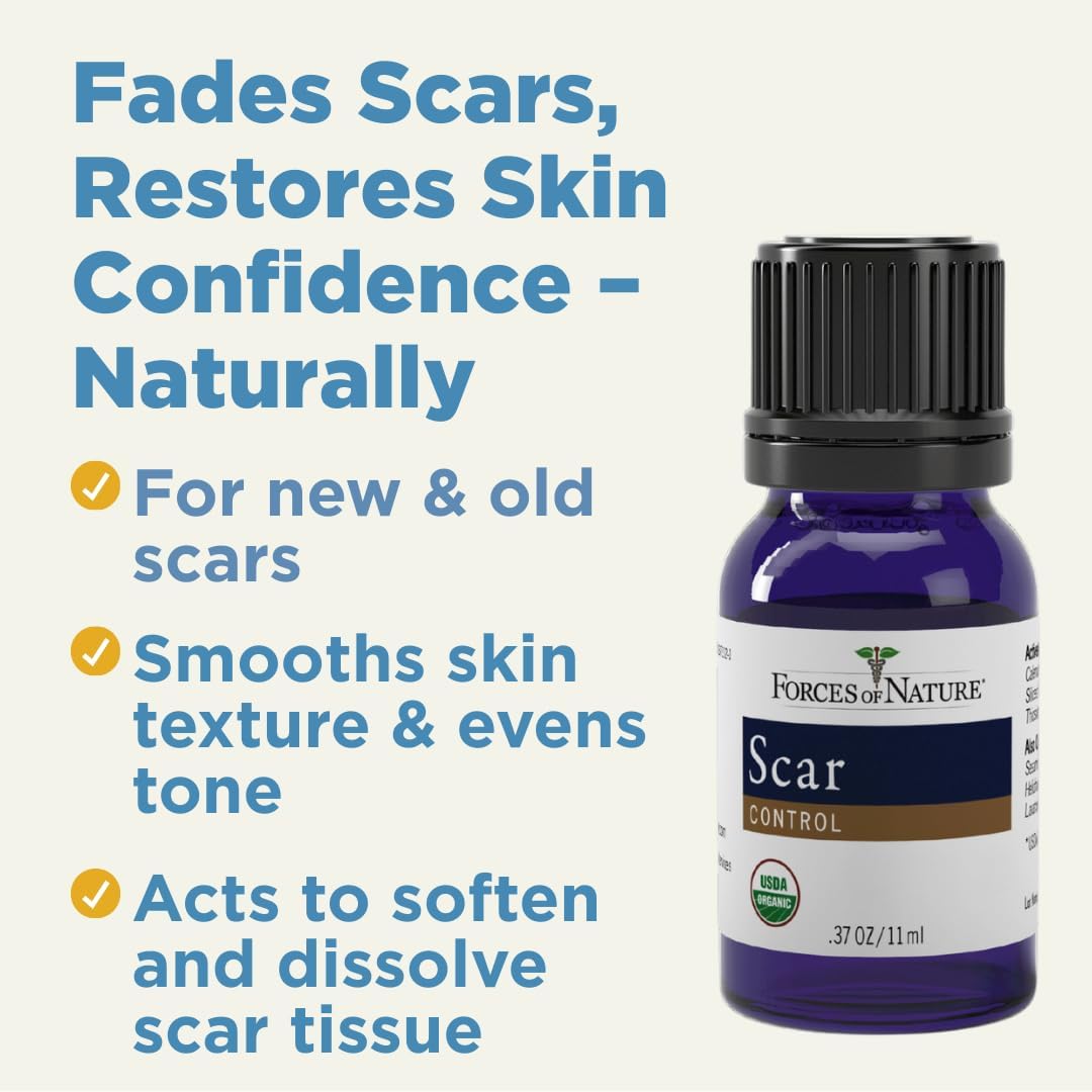 Forces of Nature Scar Treatment, Reduce Stretch Marks, Surgical Scars, Old and New Scars, Burn Scars, and Keloids, Organic Homeopathic Medicine for Skin Care, Promotes Healthy Skin, 0.37 FL OZ