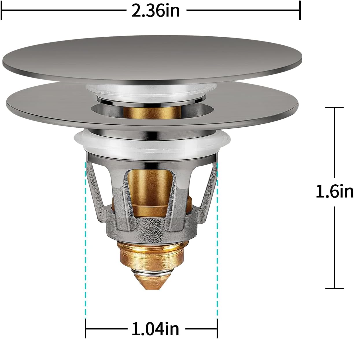 Universal Bathroom Sink Stopper with Hair Catcher, for 1.04-1.97 Inch Drain Hole, Spring Core Bathtub Drain Cover, Pop Up Sink Plug Basin Drain Strainer, Large Lid Gray