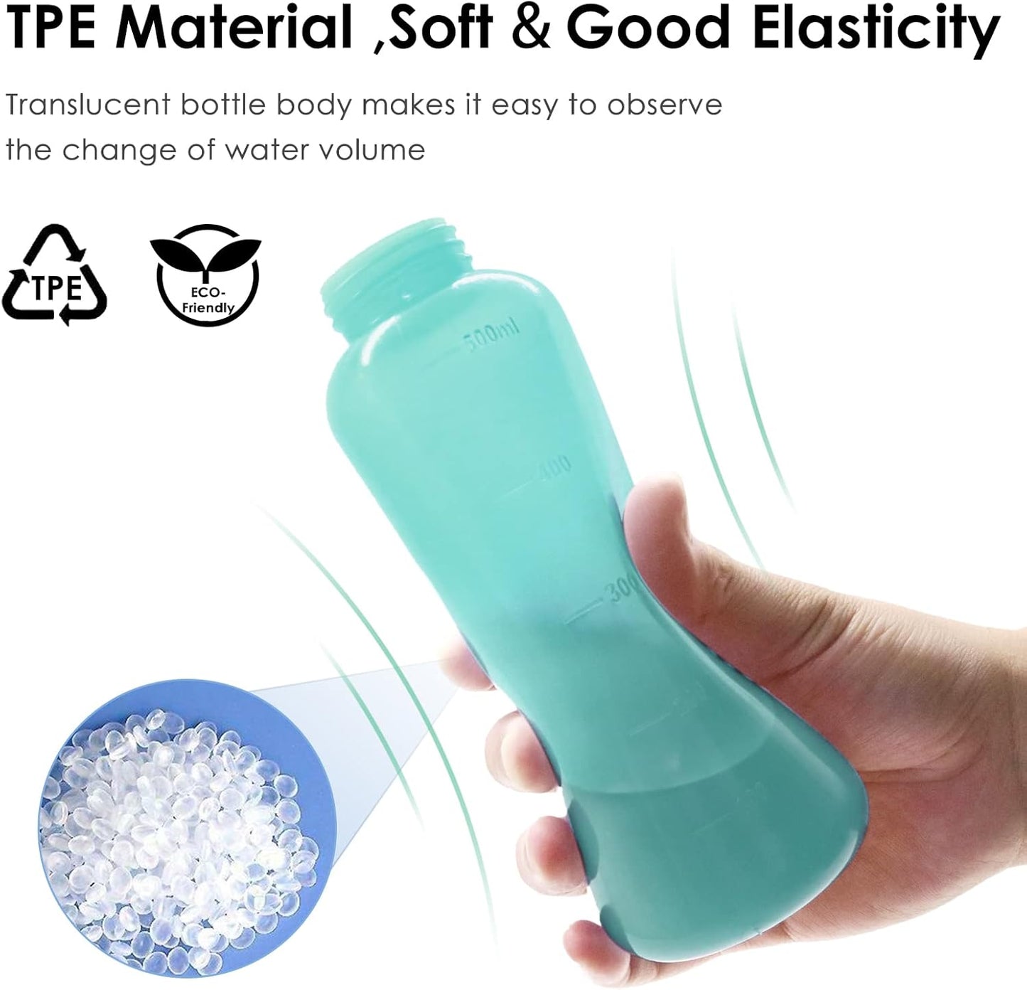 RUFCRIL Peri Bottle, Portable Travel Bidet with Bag, TPE Material Can Be Boiled, 17oz/500ml with 2 Sealing Rings,Essentials for Postpartum Perineal Care,Feminine Cleansing,and Baby(Green)