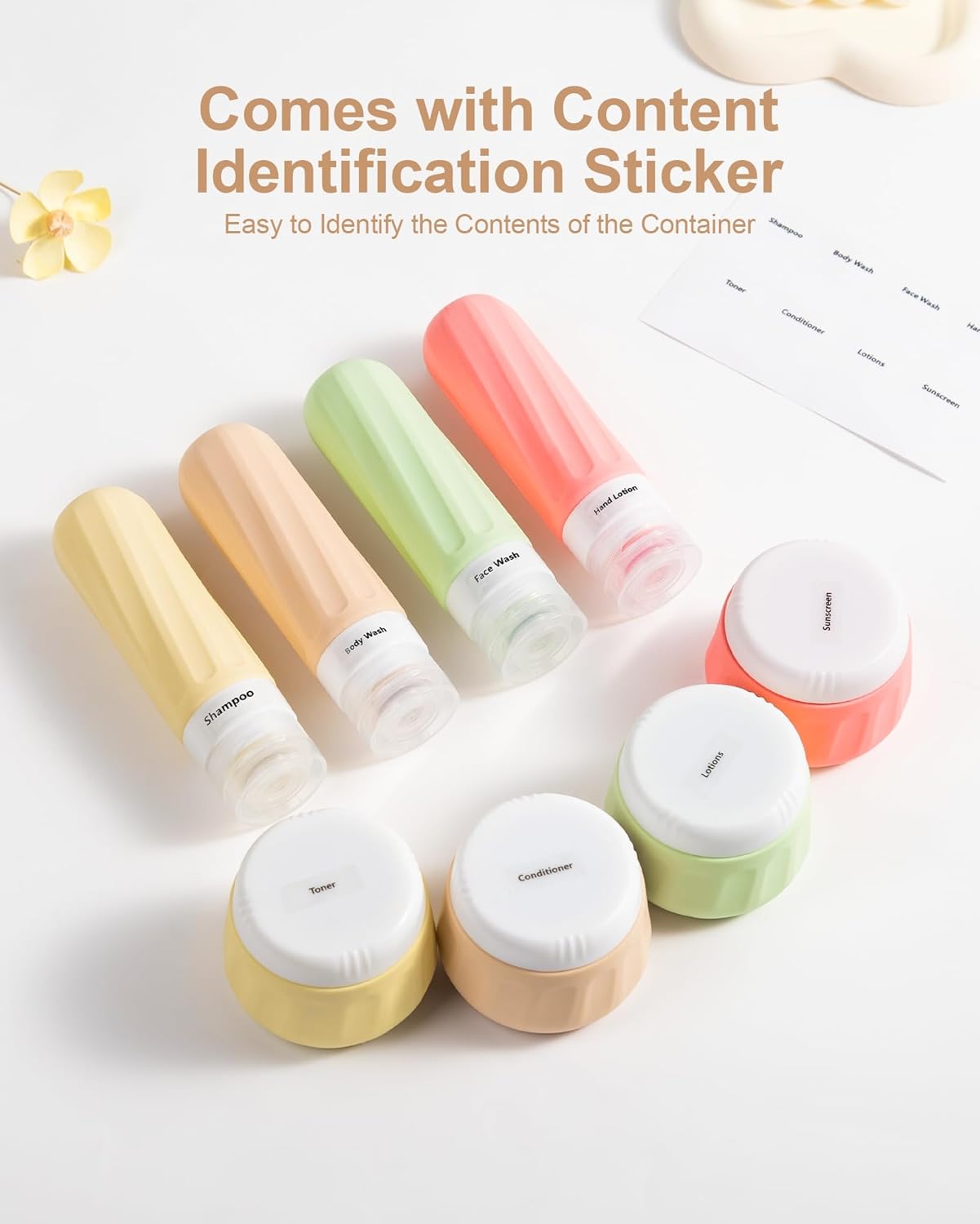 Travel Bottles for Toiletries 8 Pack, Travel Size Toiletries, Tsa Approved Travel Size Containers 3oz, with Travel Essentials Clear Bag, Leak Proof Silicone Squeezable Creams Jars