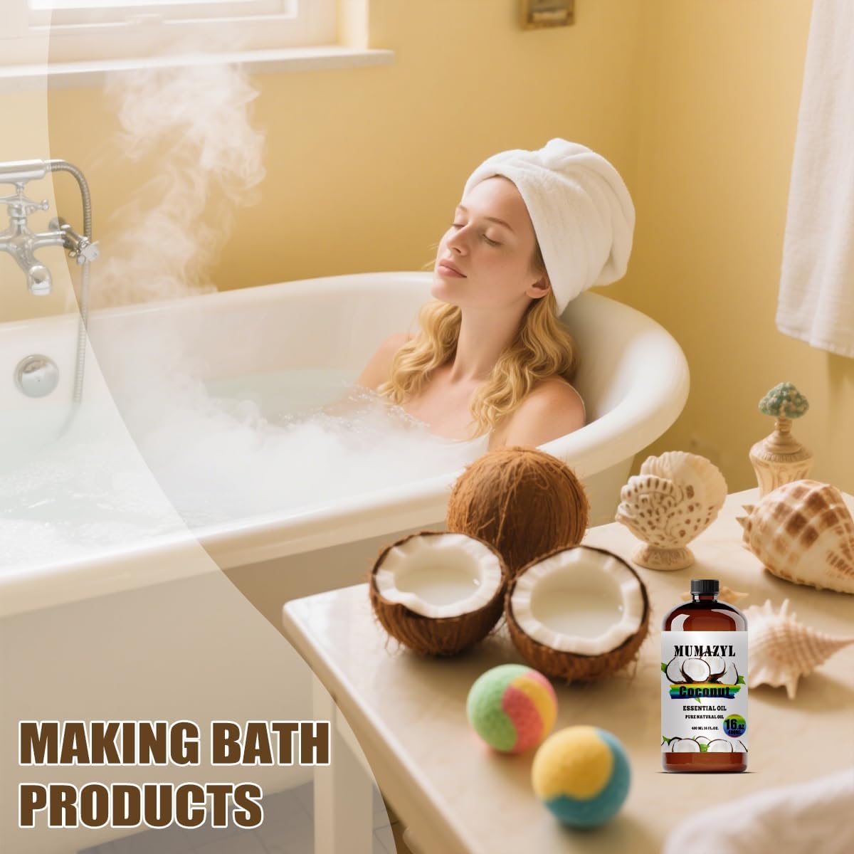 Coconut Essential Oil, Coconut Oil 16 Fl Oz 480ML for Diffuser Humidifier Yoga Cleaning DIY Candle Soap Making Essential Oils