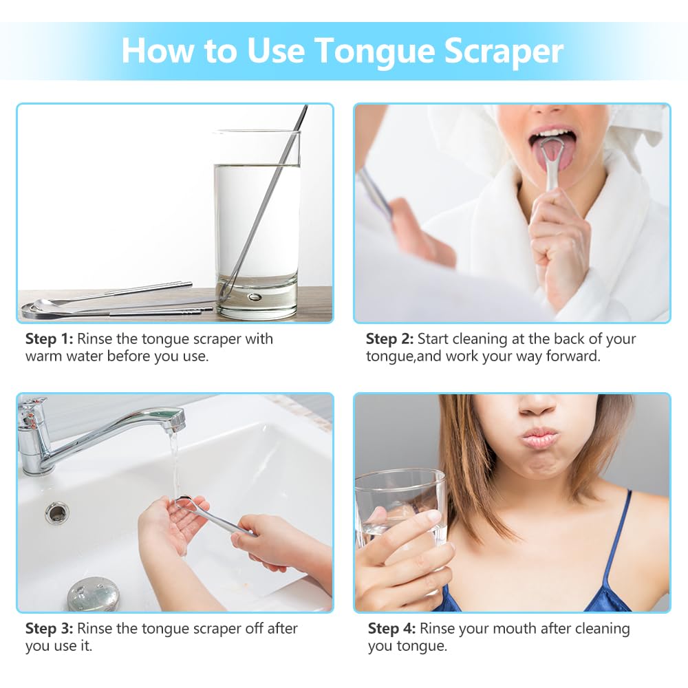 MORGLES Metal Tongue Scraper, 4 Pcs Tongue Cleaners with Case for Adults