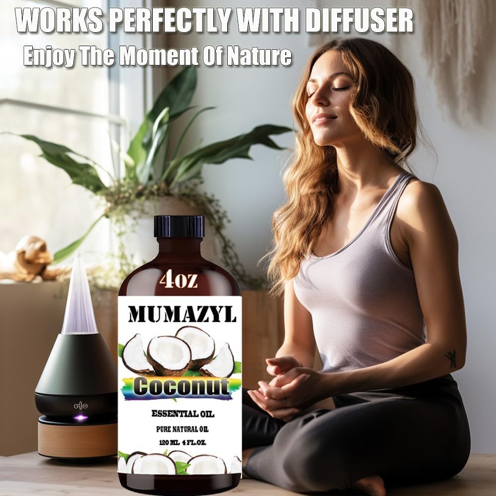 Coconut Essential Oil, Coconut Oil 4 Fl Oz 120ML for Diffuser Humidifier Yoga Cleaning DIY Candle Soap Making Essential Oils