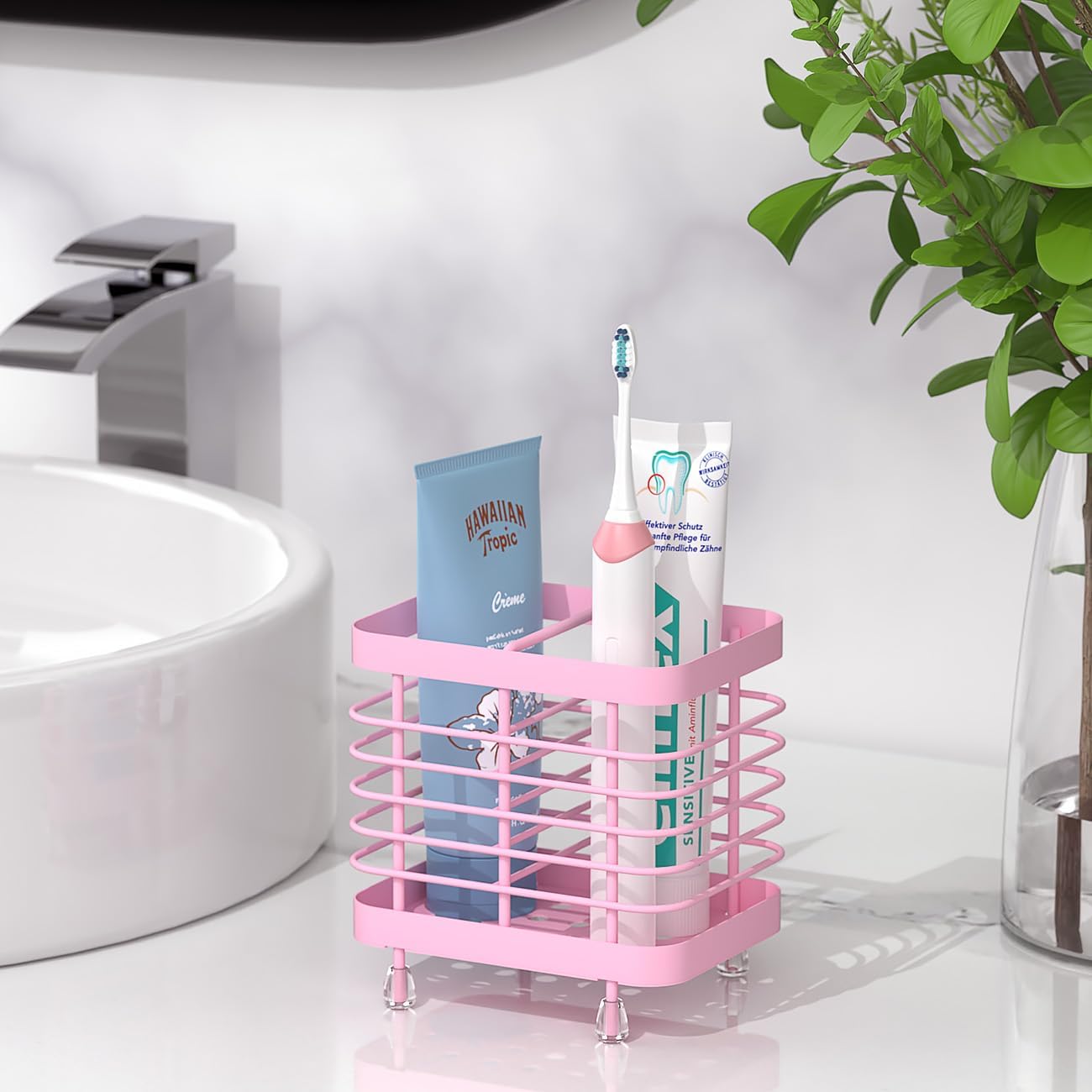 Luxspire Toothbrush Holders for Bathroom, Stainless Steel Electric Toothbrush Holder Wall Mounted, Shower Toothbrush Toothpaste Holder, Bathroom Organizer Essentials, 2 Slots, Pink