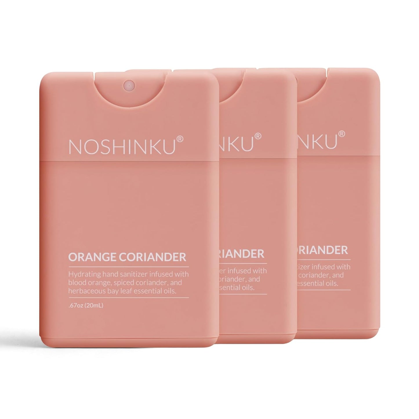 Noshinku - Refillable Hand Sanitizer Orange Coriander 3-Pack, Travel Size Spray, Hydrating Botanical Oils, Natural Ingredients, All Natural Fragrances, Sugarcane Derived Alcohol, No Parabens, No Dyes