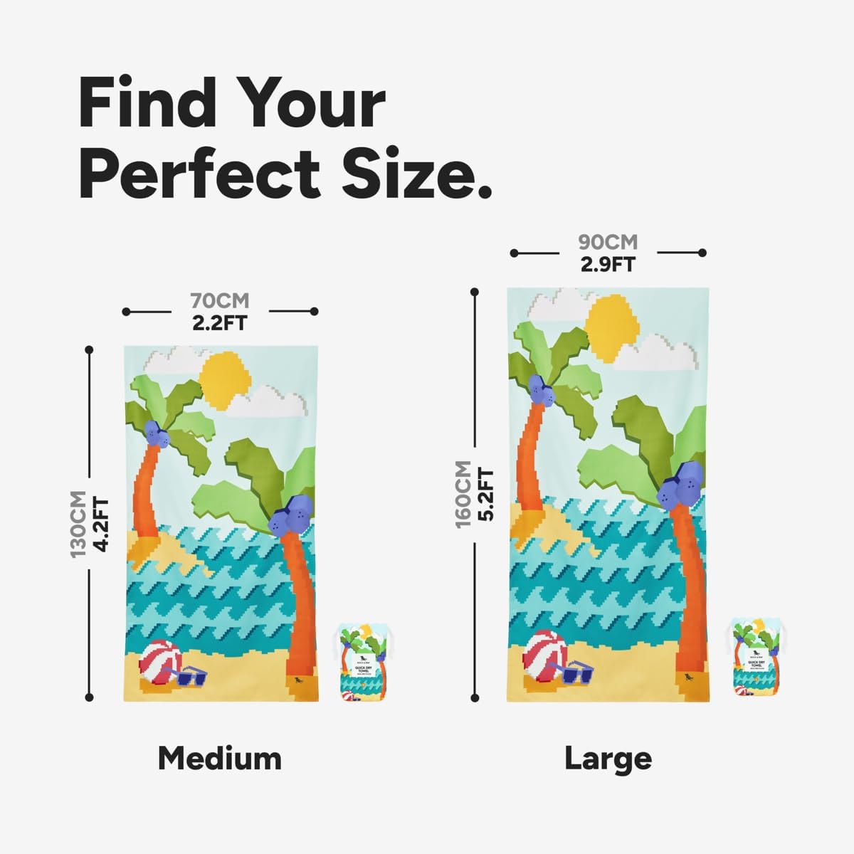 Dock & Bay Quick Drying Towel - for Sports & Gym - Compact, Lightweight - 100% Recycled - Includes Bag - Build-A-Beach, Medium (130x70cm, 51x27)