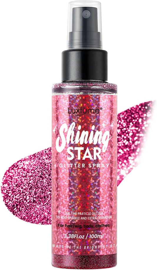Pink Body Glitter Spray & Glitter Hairspray - Long-Lasting, Ultra-Shiny, Quick-Dry, Waterproof, Non-Clog Nozzle Design for Parties, Dances, Festivals, and Special Events