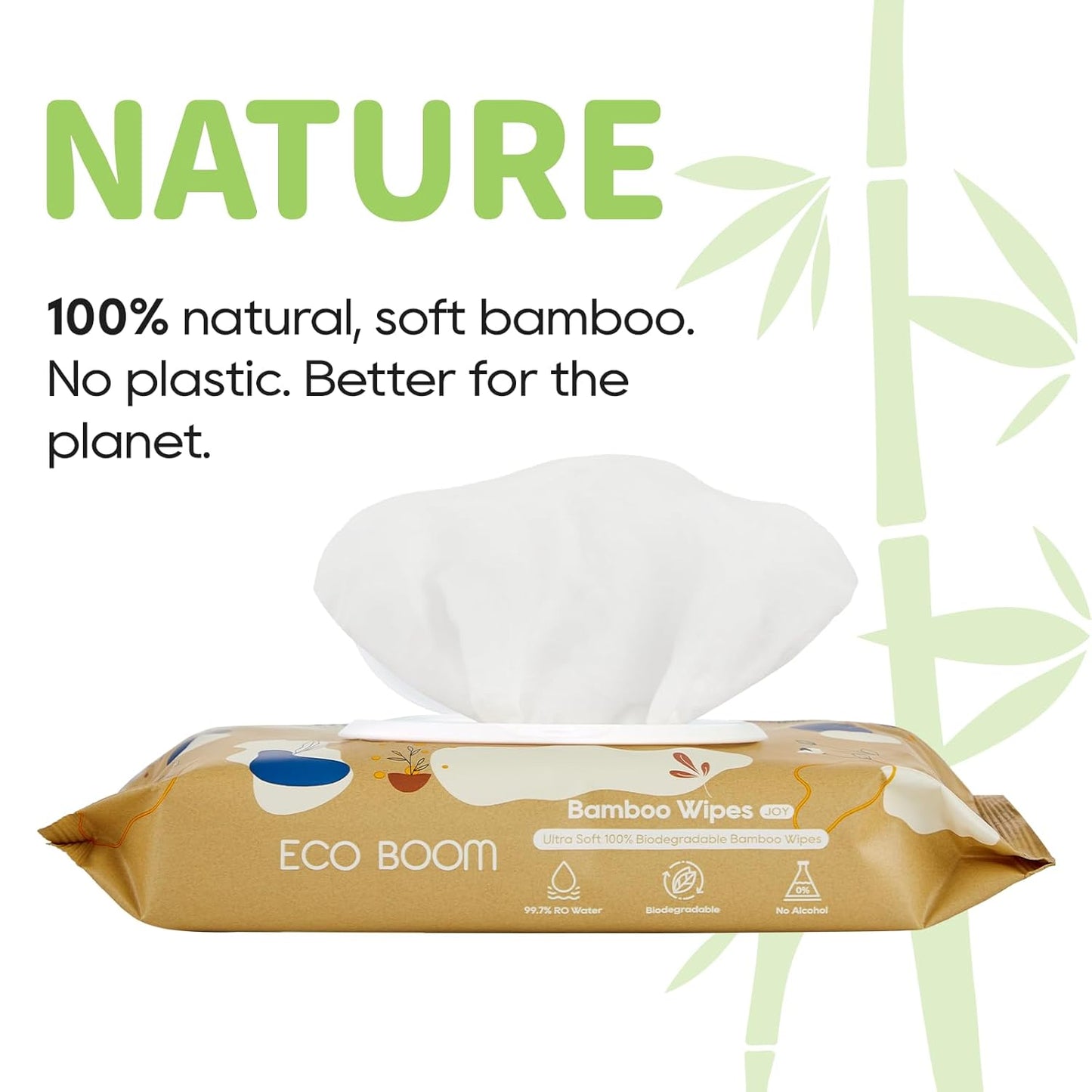 ECO BOOM Bamboo Viscose Wipes | Non-Toxic, Organic & Biodegradable Baby Wipes | Unscented, Hypoallergenic, Vegan for Sensitive Skin, 240 Count