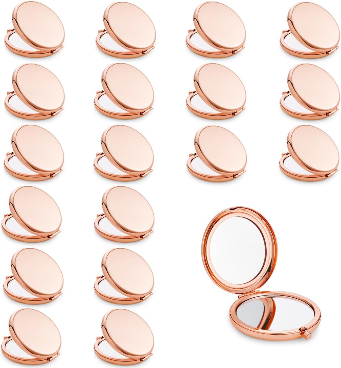 Compact Mirror, Pocket Travel Makeup Mirror for Purse, Metal Round Shell, 2-Sided 1X/2X Magnifying, Portable, Folding, Handheld, Rose Gold, 18 Pack