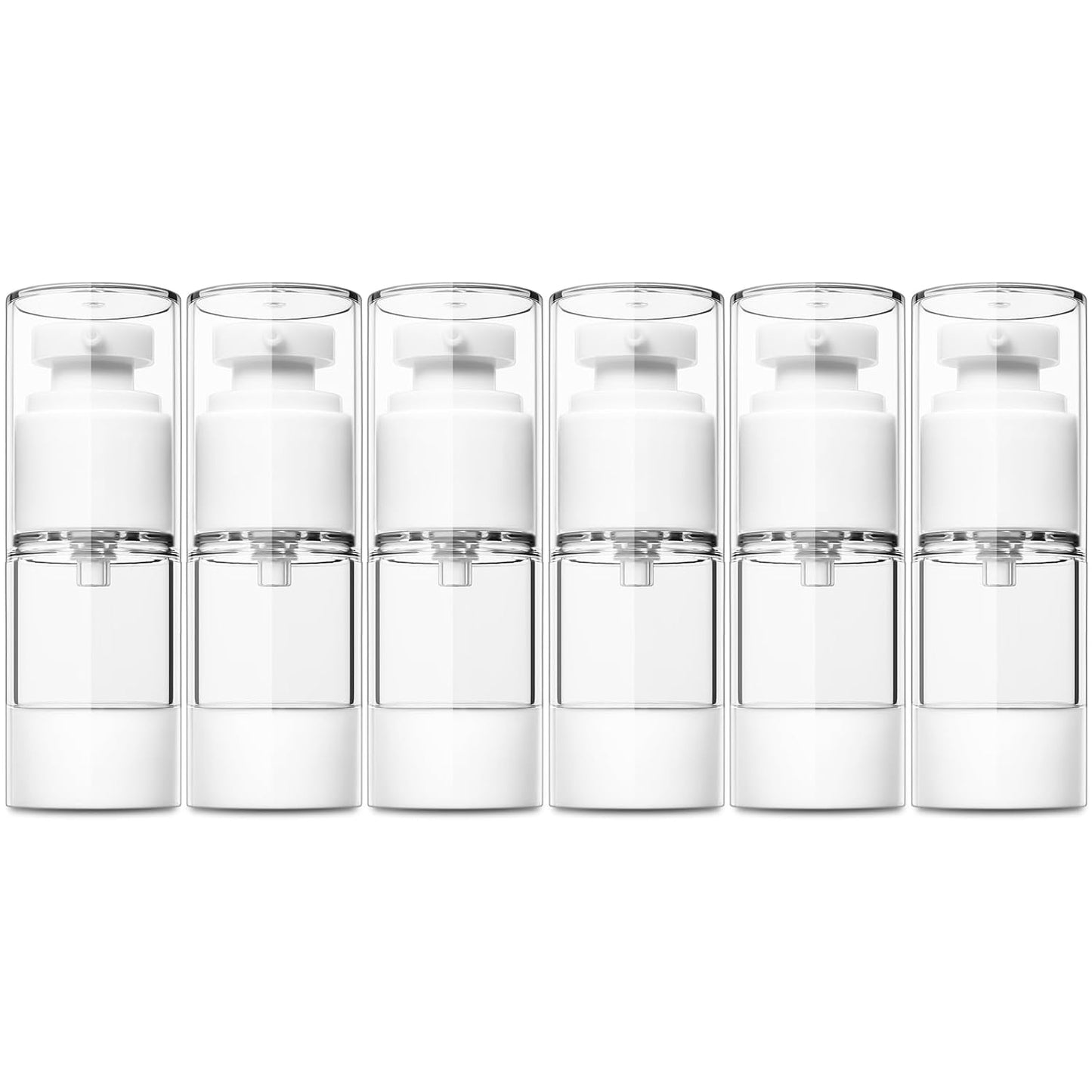 TUZAZO 6 Pack 0.5 Oz/15 ML Airless Pump Bottles, Clear Plastic Travel Size Pump Bottles, Refillable Vacuum Cosmetic Containers Lotion Dispenser for Foundation, Cream, Shampoo