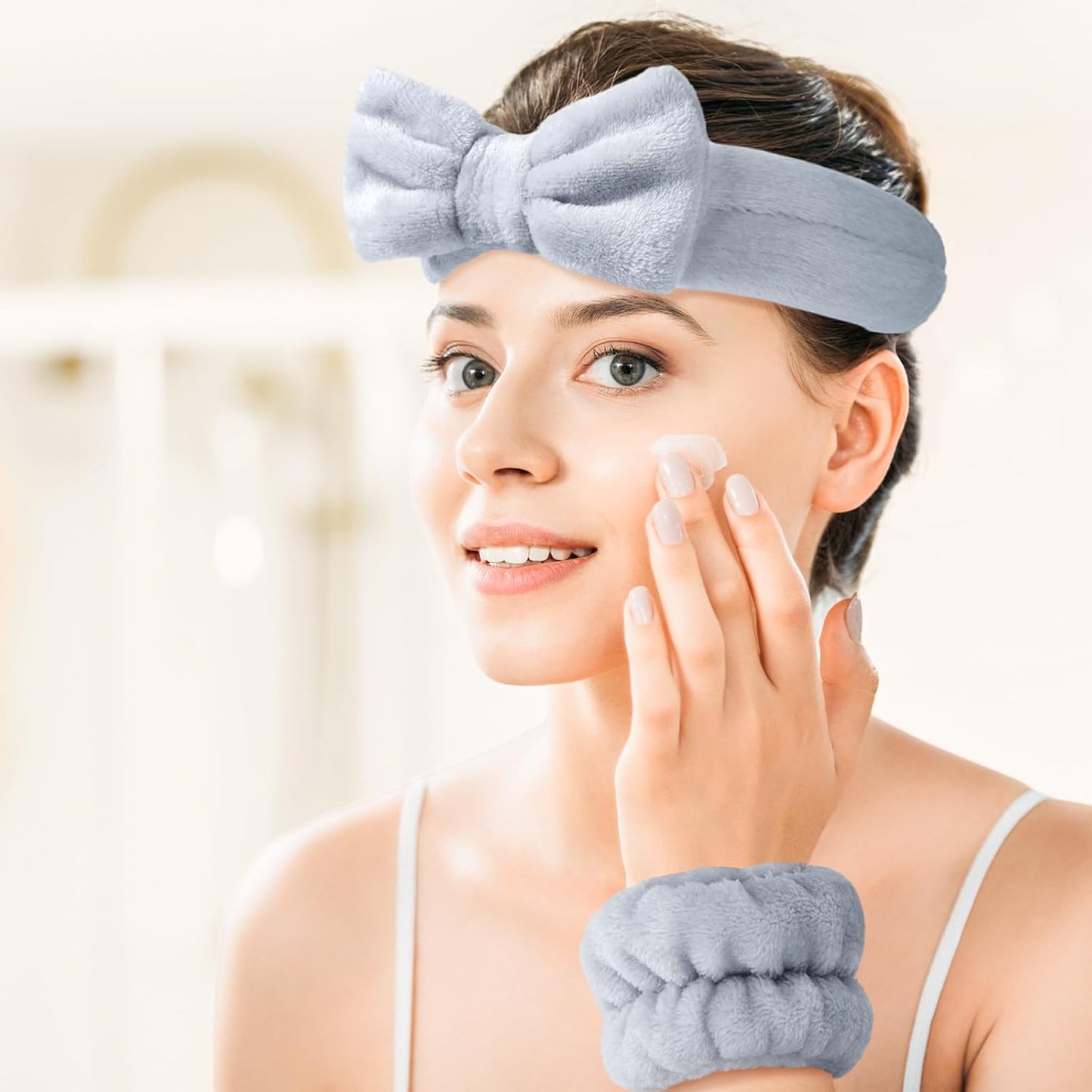 6 Pcs Spa Headband and Wristbands,Coral Fleece Makeup Cosmetic Headband for Washing Face, Bow Headbands for Shower Terry Cloth Headbands for Women Facial Hair Band