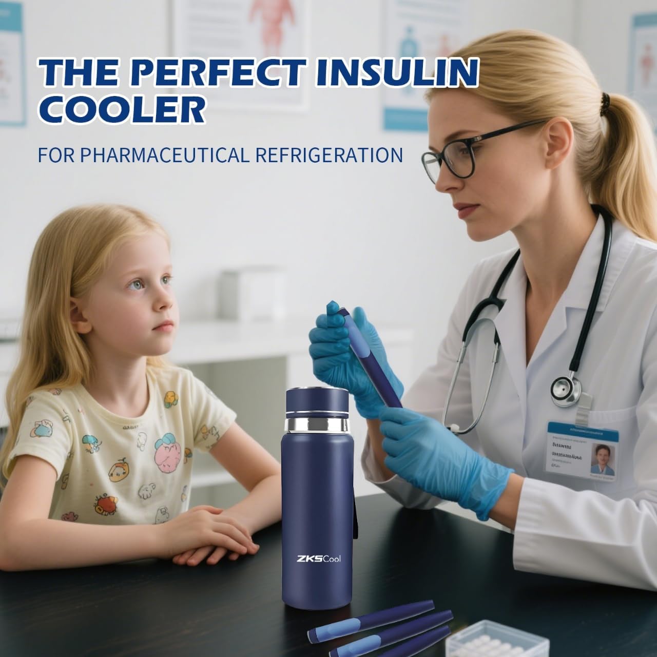 Insulin Cooler Travel Case – TSA Approved 24H Medication Cooler, Large Capacity Fits 3–5 Pens with Reusable Ice Pack – Lightweight Diabetes Travel Bag for Medications (Blue)