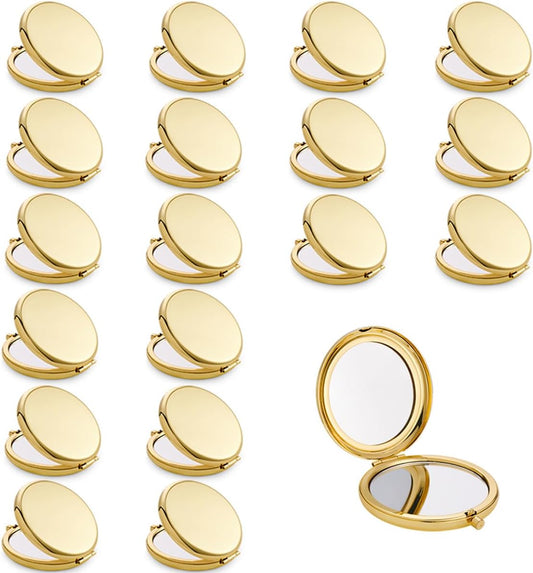 Compact Mirror, Pocket Travel Makeup Mirror for Purse, Metal Round Shell, 2-Sided 1X/2X Magnifying, Portable, Folding, Handheld, Gold, 18 Pack