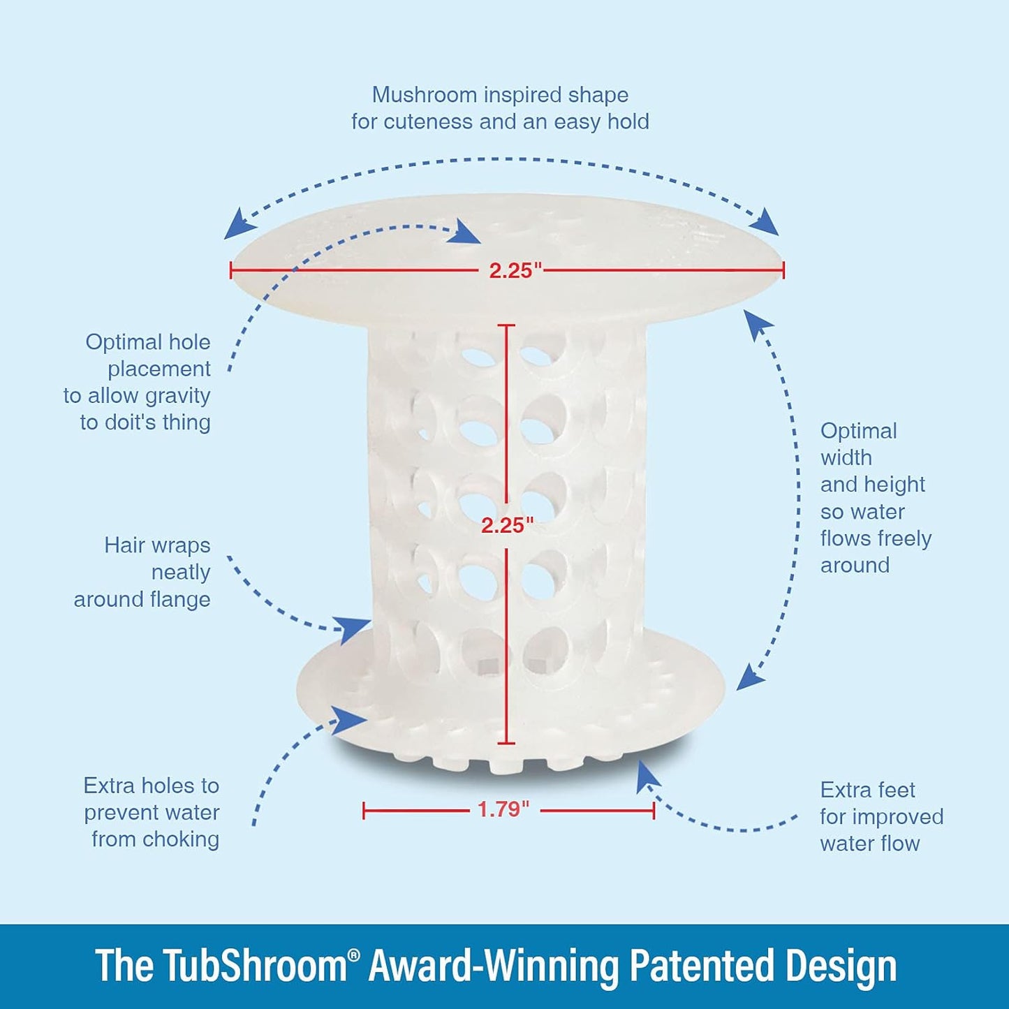 TubShroom Tub Drain Hair Catcher Strainer, 2 Pack, Clear – Drain Protector and Hair Catcher for Bathroom Drains, Fits 1.5” – 1.75” Bathtub and Shower Tub Drains