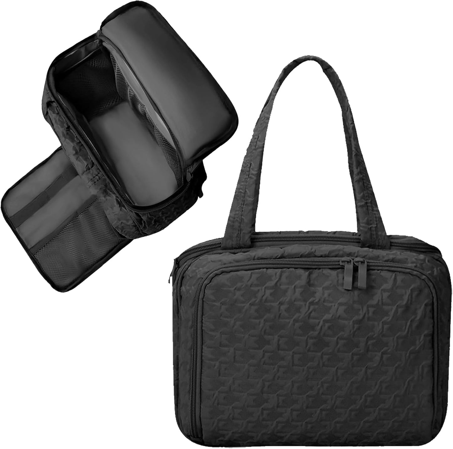 SUNRISING Travel Toiletry Bag Makeup Bag for Women, Large Water-Resistant Travel Cosmetic Make Up Bag with Handle,Travel Toiletry Bags for Compartments Accessories Essentials-Black