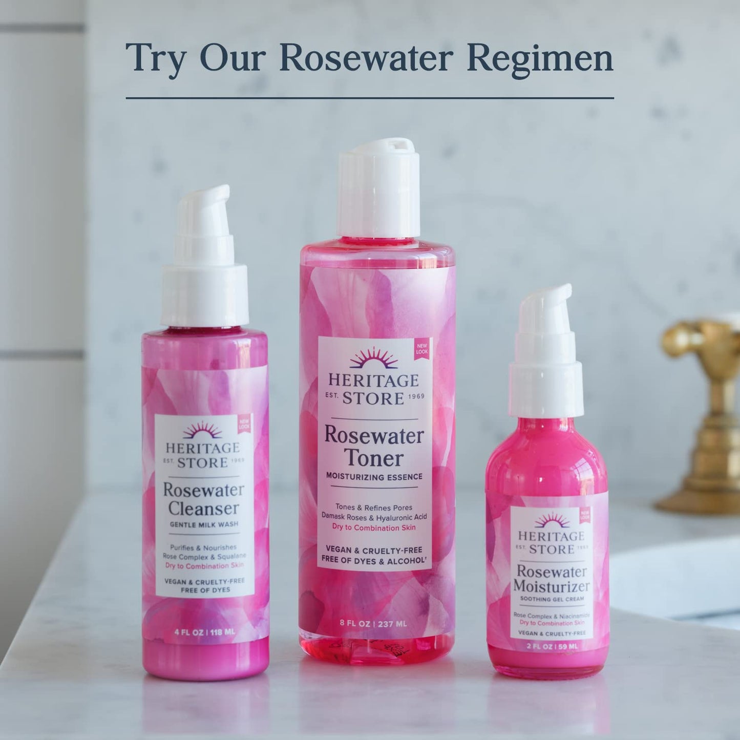 HERITAGE STORE Rosewater - Refreshing Facial Mist for Glowing Skin with Damask Rose, All Skin Types - Rose Water Spray for Face, Made Without Dyes or Alcohol, Hypoallergenic, Vegan, Cruelty Free, 8oz