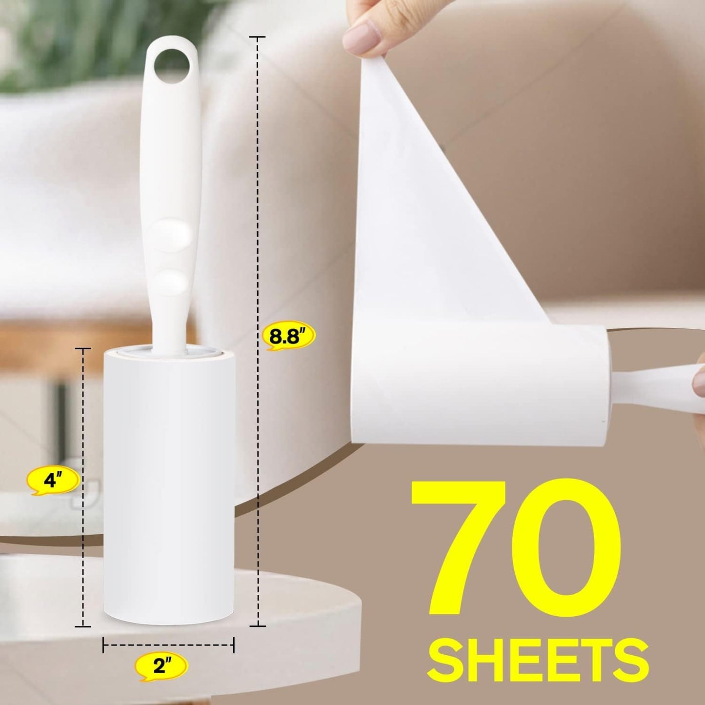 MELERIO Lint Rollers 6 Refills Full 420 Sheets with 1 Protective Cover Holder,1 Handle with 6 Extra Sticky Lint Roller Set for Clothes, Sofa, Bed, Carpet, Lint Roller for Pet Cat Hair Dog Hair, Dust