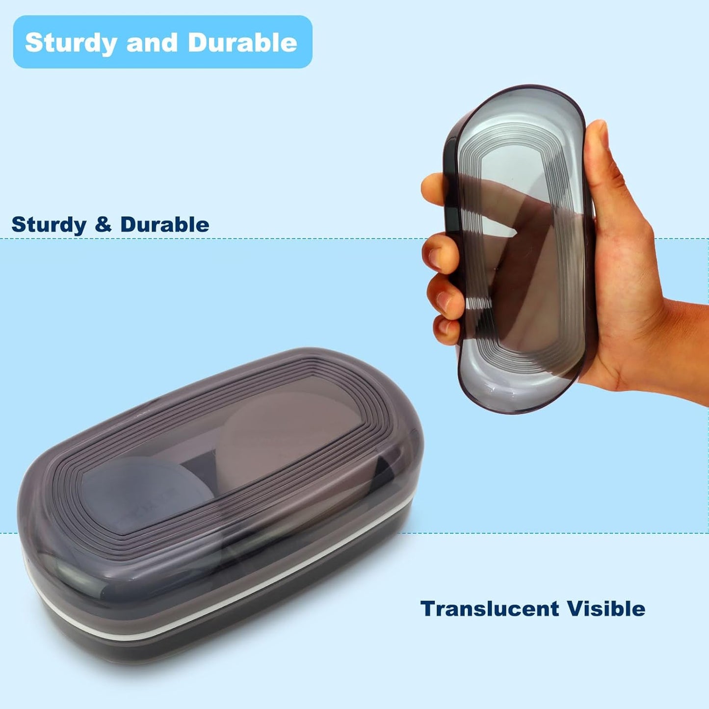 Solid Shampoo Bar Holder, Large Bar Soap Holder, Travel Soap Container, Soap Box with Draining Layer, Soap Case for Bathroom, Traveling, Gym, Camping (Black Style-1-Large)