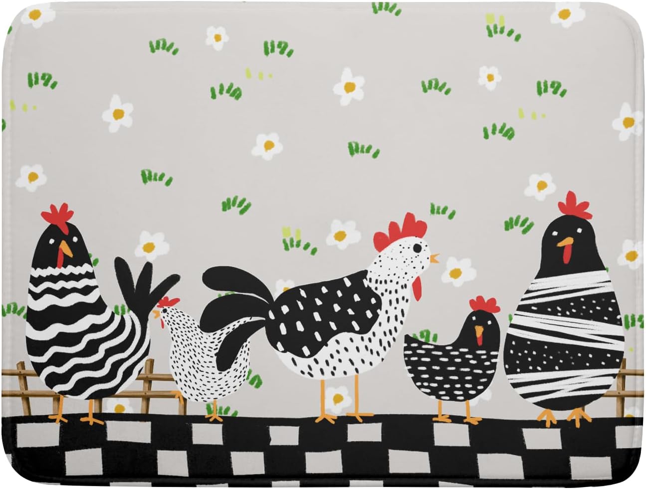 Black Rooster Dish Drying Mat for Countertop 18x24 Inches Buffalo Plaid Microfiber Drainer Rack Pads Fast Dry Dishes Mats Kitchen Accessories