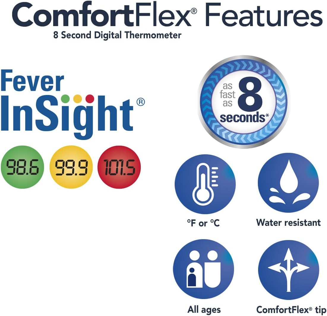 Vicks ComfortFlex Digital Thermometer: Accurate Color-Coded Reading in 8 Seconds, Digital Thermometer for Adults & Children, Oral, Rectal, or Under Arm Use