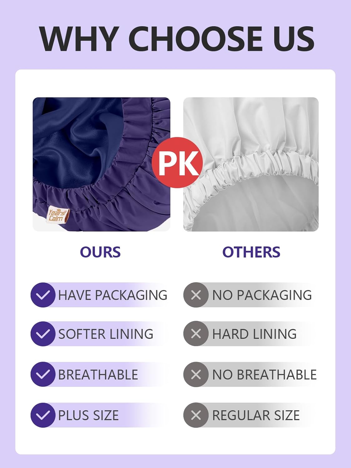 Years calm Reusable Waterproof Shower Caps for Women, Hair Caps for Showers, Double-Layer Elastic Design, for All Hairstyles, Travel-Friendly (Dark Blue)