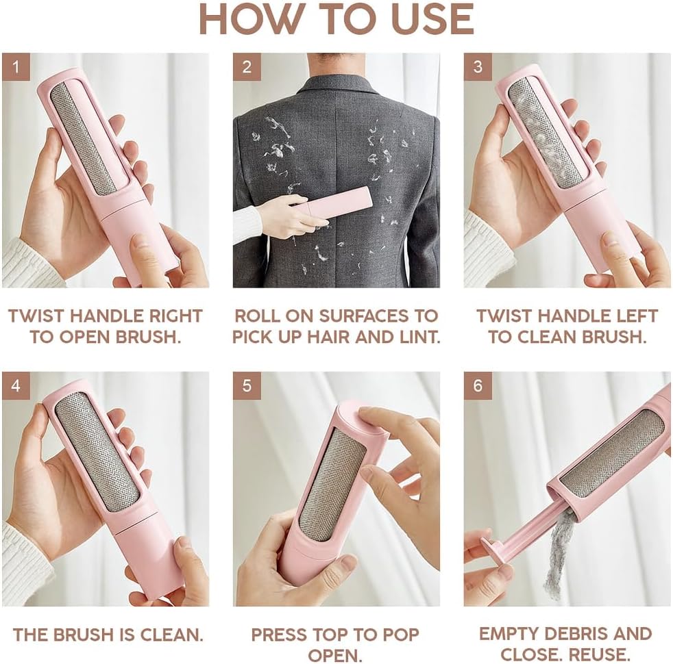 Reusable Lint Roller – Portable & Compact Pet Hair Remover for Clothes, Furniture & Car | Eco-Friendly, Washable & Durable (Pink)