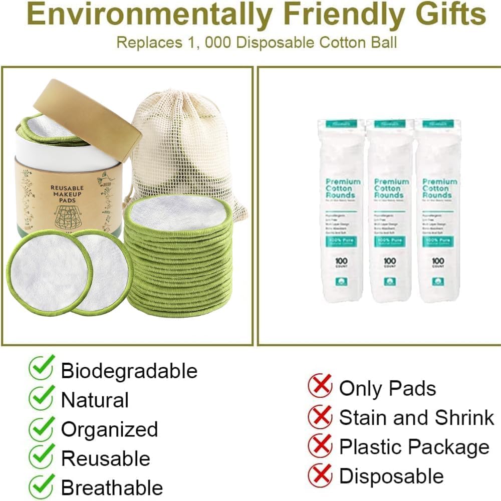 28 Pack Reusable Cotton Rounds with Washable Laundry Bag and Round Box|Travel Essentials for Skincare, Makeup Remover Pads and Storage|Reusable Makeup Remover Pads