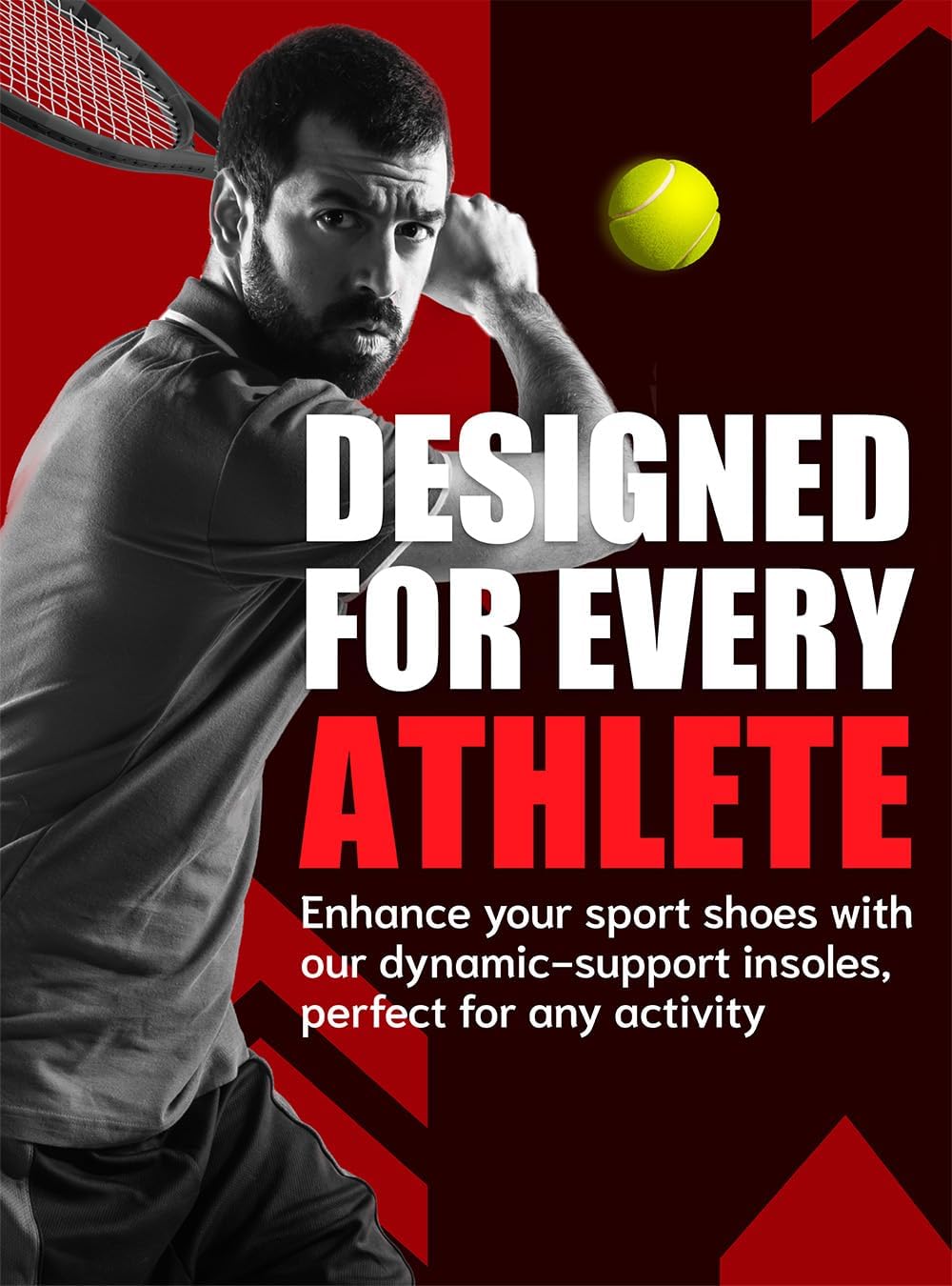 Flex Fit Sport Insoles - Medium Arch Support Inserts - Running Insoles for Sneackers - Shoe Inserts for Men and Women (Red, XL)