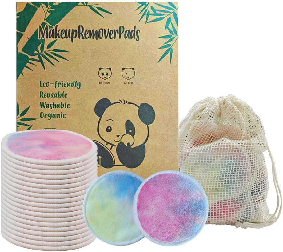 28 Pack Reusable Makeup Remover Face Pads with Laundry Bag Washable Soft and Comfortable Cleaning Face Skin,Washable Bamboo Cotton Rounds Colorful
