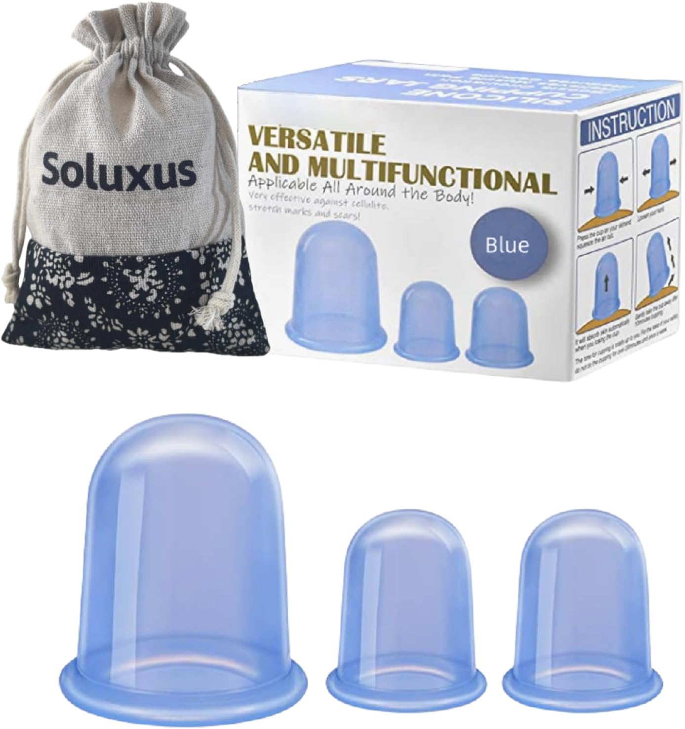 Silicone Cupping Sets Massage Cup Tool Vacuum Suction Cup for Cellulite Treatment Vacuum Cups Body and face Adult Portable Arthritis Home Use Blue 4piece 