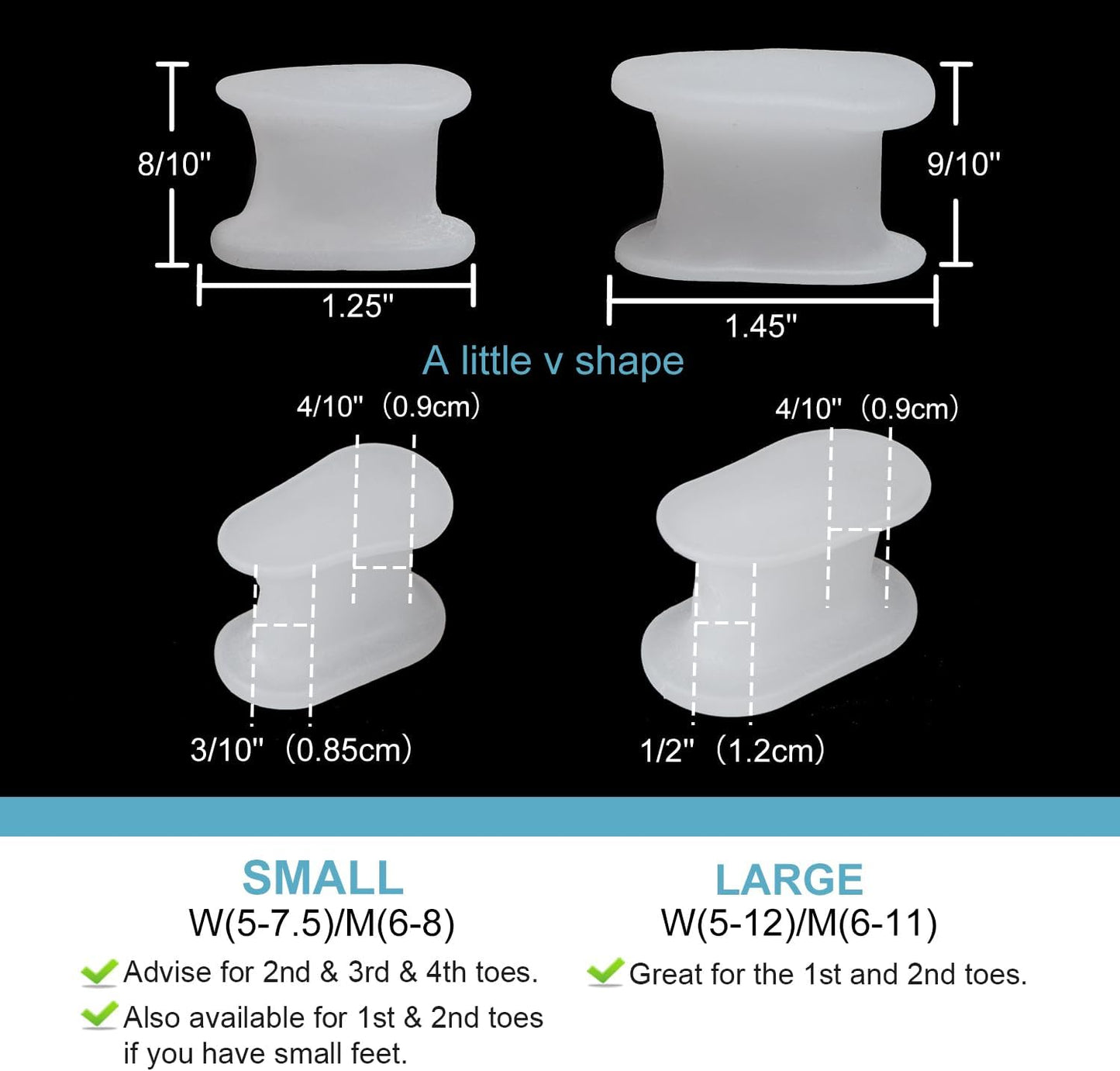 Povihome 10 Pack Gel Bunion & Toe Spacers Separators (0.3'' Thick) and Straightener Orthotics for Bunion Overlapping Toes, Bunion Toe Pain Relief - S Size