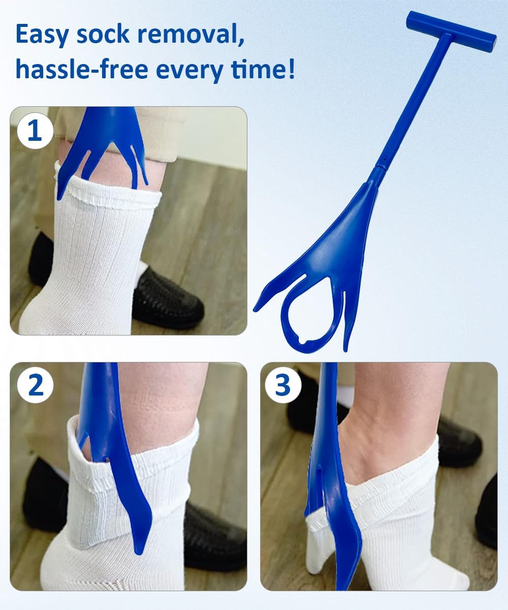Sock Aids for Putting On Socks, No Bending Flexible Sock Aid Device with Shoe Horn Long-Handle Back Scratcher for Seniors/Disabled, Easy On and Off Sock Helpers (Basic)