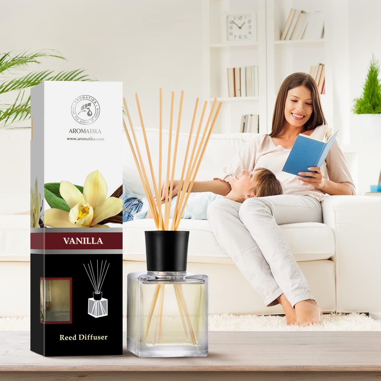 Reed Diffuser with Natural Essential Oil Vanilla 6.8 Fl Oz (200ml) - Scented Reed Diffuser - Gift Set with Bamboo Sticks - Best for Aromatherapy - SPA - Home - Office - Fitness Club