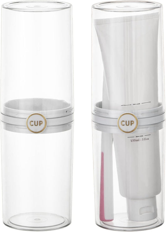 Yeeco Toothbrush Travel Case, 2 pcs Transparent Portable Toothbrush Cover with Mouthwash Cup, Plastic Cylindrical Tooth Brushing Holder for Home School Camping Travelling, 8.1 x 2.6 inches,Clear