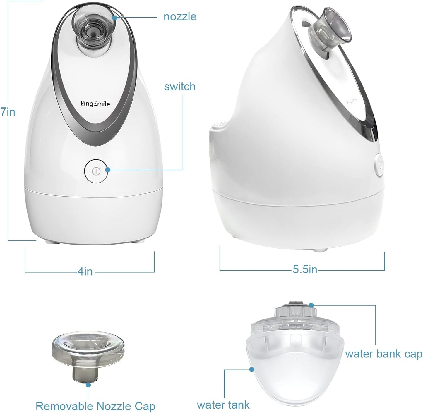 Kingsmile Facial Steamer, 3 in 1 Face Steamer for Facial,Compact NanoSteamer with Aromatherapy,Face Humidifier - Adjustable Nozzle, Warm Mist Steamer for Home SPA, Stainless Steel Skin Kit & Headband