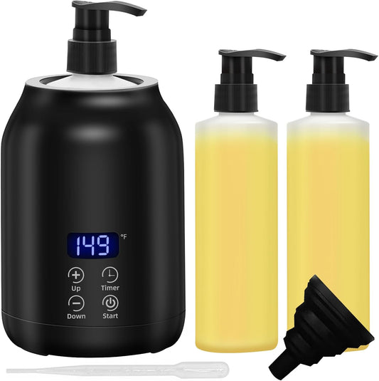 Massage Oil Warmer, Yofuly Electric Massage Oil Digital Heater with Two Oil Bottles, Portable Body Lotion Warmer Cream Heated Dispenser for SPA, Salon and Home Use, Black