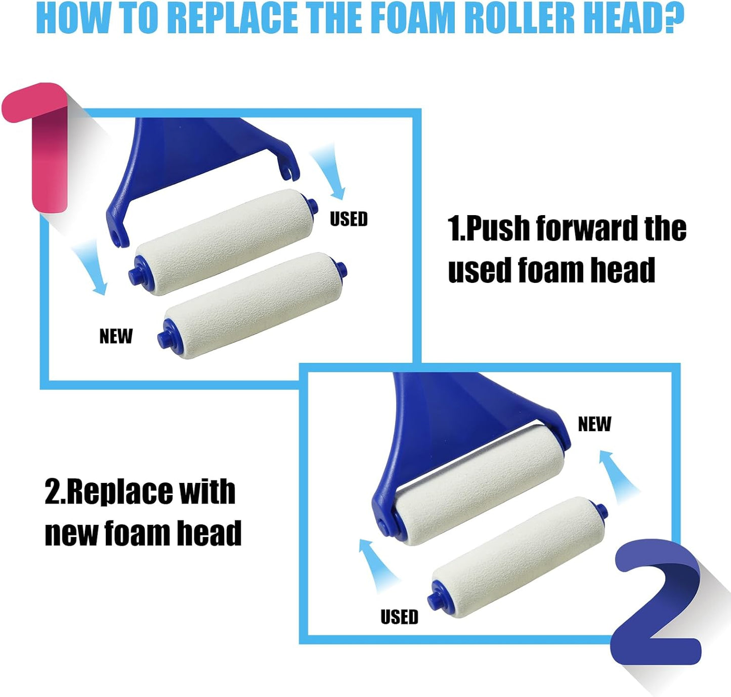 EASACE Lotion Applicator for Back,Portable 21inch Lotion Applicator with Long Handle,Extension Back Applicator Lotion with 3 Replacement Roller for Back self(Blue)