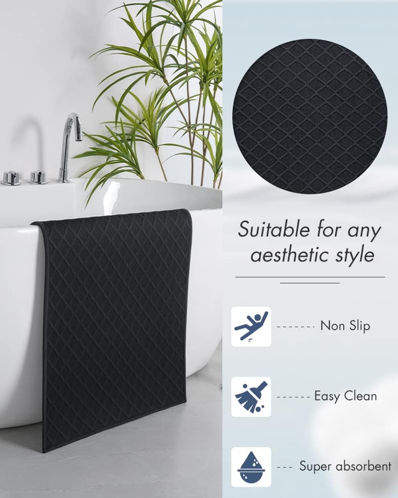 AMOAMI Ultra Thin Bathroom Rugs, Rubber Backed Bath Mats for Bathroom Non Slip, Absorbent Bathroom Mat for Floor, Shower, Sink (17"x28", Black)