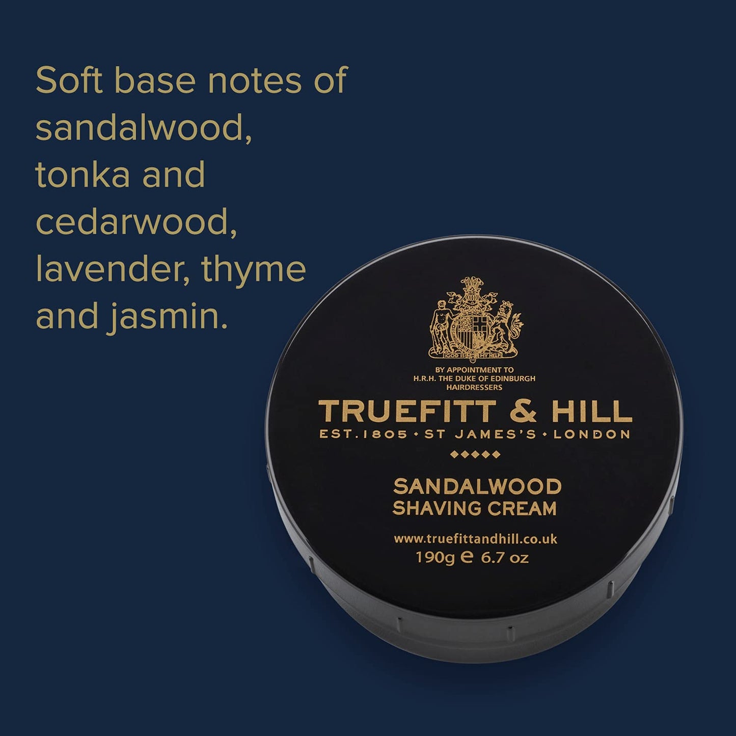Truefitt & Hill Shaving Cream Bowl - Sandalwood - Premium Glycerin-Based Lather, Smooth Glide, and Hydration for a Luxurious Shave - 6.7 oz.